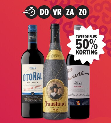 Rioja weekenddeal. Alleen dit weekend tweede fles 50% korting